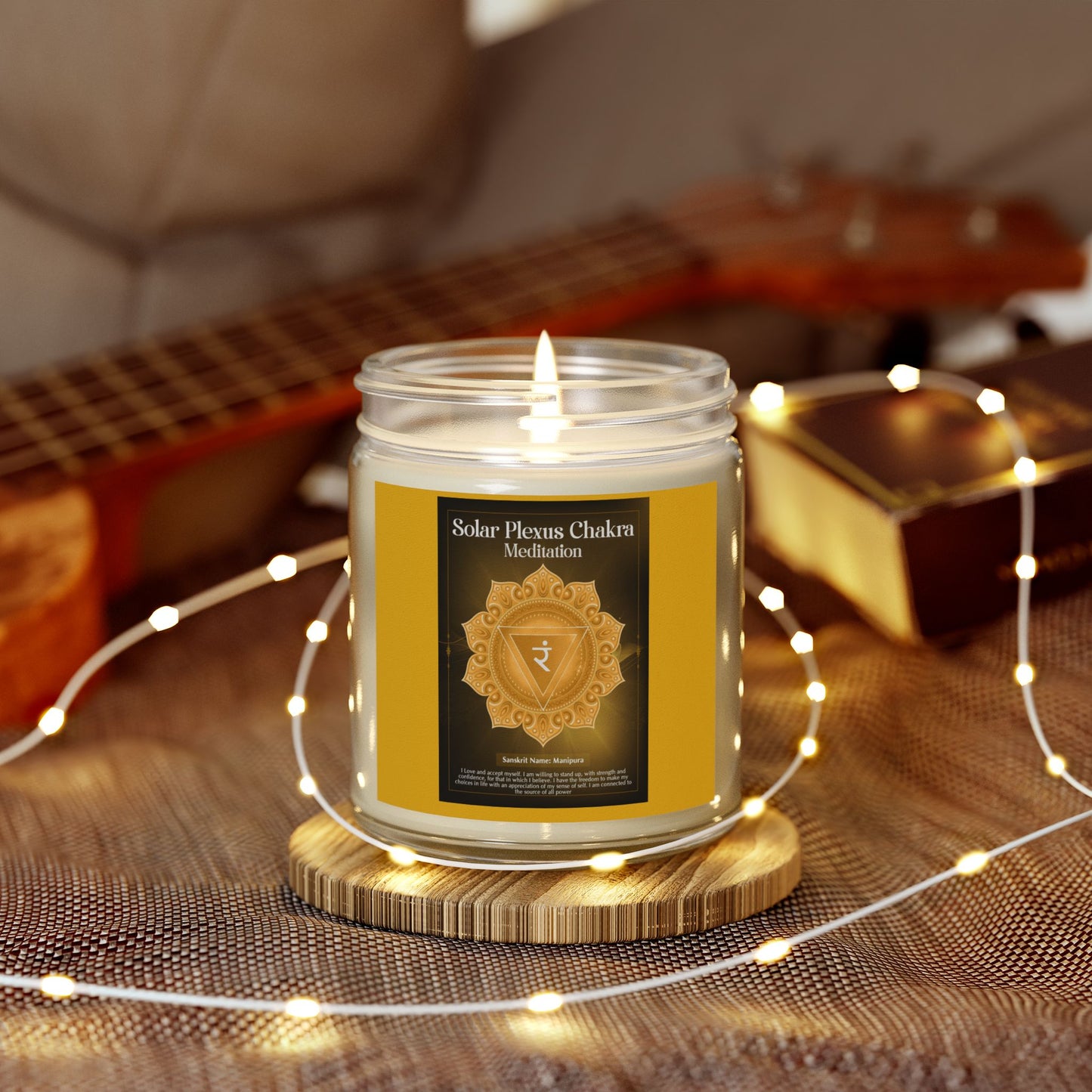 Solar Plexus Chakra Scented Candles, Coconut Apricot Wax (9oz)