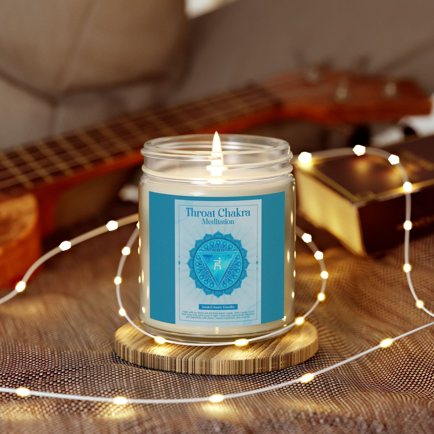 Throat Chakra Scented Candles, Coconut Apricot Wax (9oz)